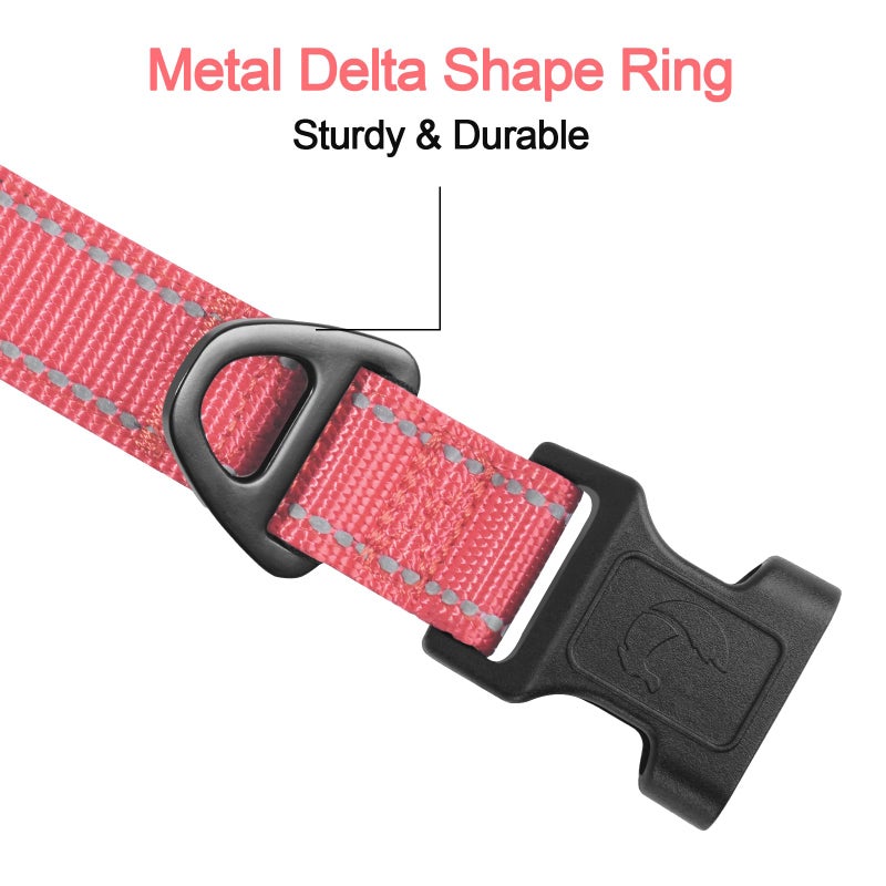 Joytale Reflective Dog Collar, Soft Neoprene Padded, Metal D-Ring, Nylon Pet Collar Adjustable for Large Dogs, Neon Pink, L - Image 3